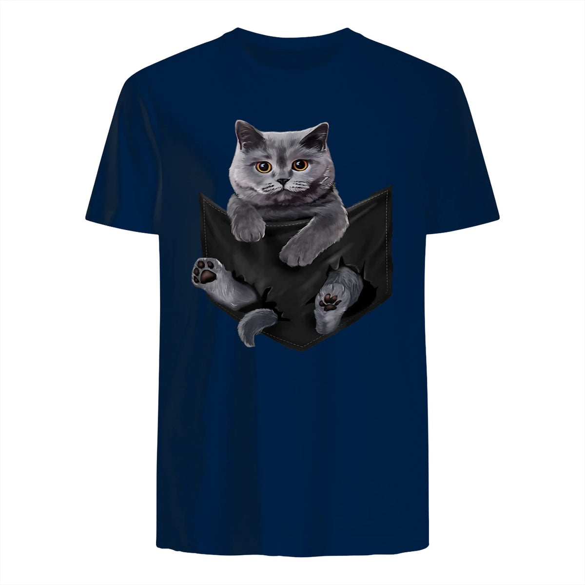 Cat Lovers British Shorthair In Pocket Fun Kitten in Navy - back view