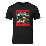 Basset Hound Chemise de Noël Merry Woofmas Père Noël Chien in Black - front view