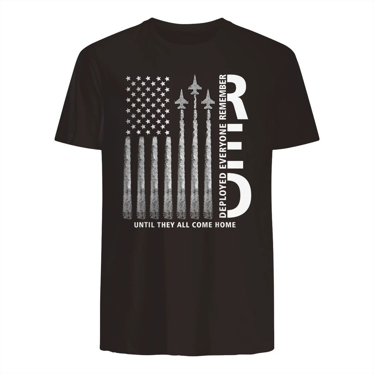 Remember Everyone Deployed RED Friday Military American Flag T-Shirt in Dark Chocolate - back view