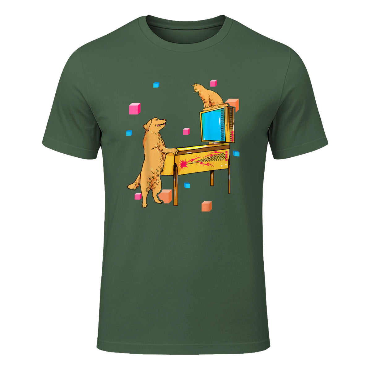 Flipper Wiz chien chat jouant au flipper in Military Green - front view