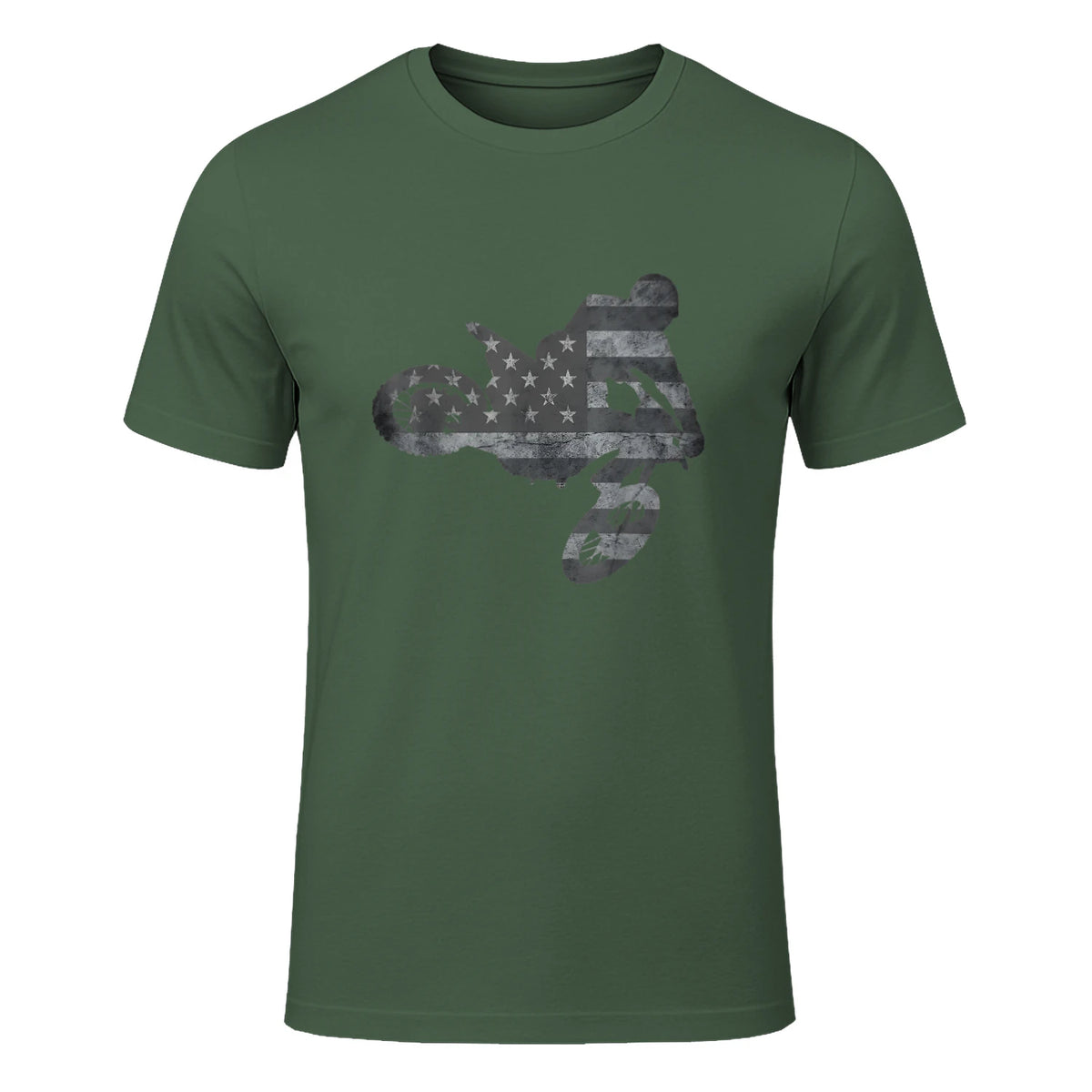 Dirt Bike American Flag T-Shirt Motocross Enduro Shirt T-Shirt in Military Green - front view