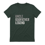 Funny Uncle Godparent Hero Message Uncle Godfather Legend For A Favorite Uncle Family Baptism T-Shirt - Black, Sm in Forest Green - back view