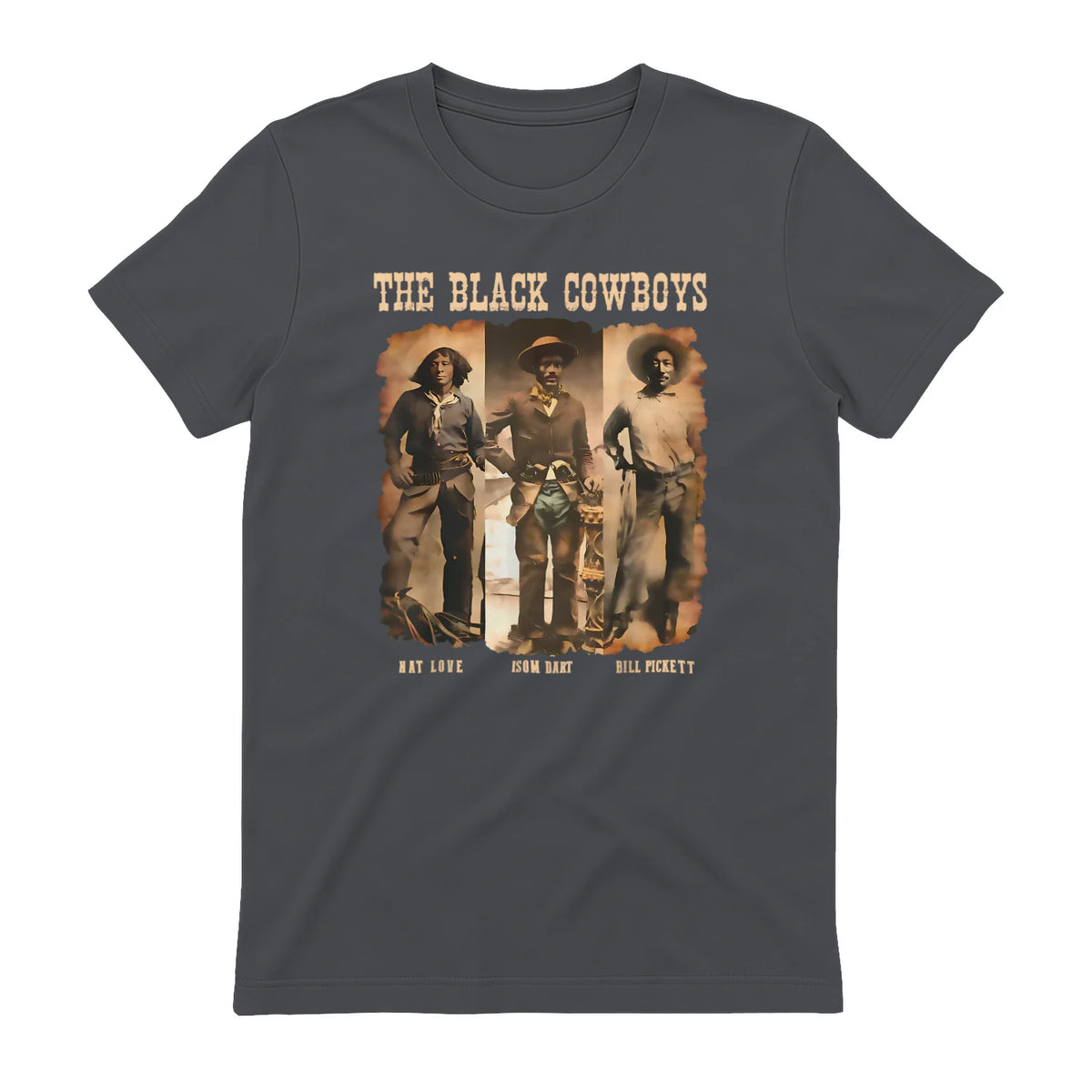 Black Cowboy Western Rodeo Melanin Black History Texas Men T-Shirt in Charcoal - back view