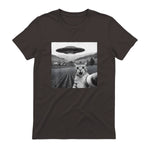Cat Selfie With Alien UFO Funny Cat Gifts For Men Women Kid T-Shirt in Dark Chocolate - back view