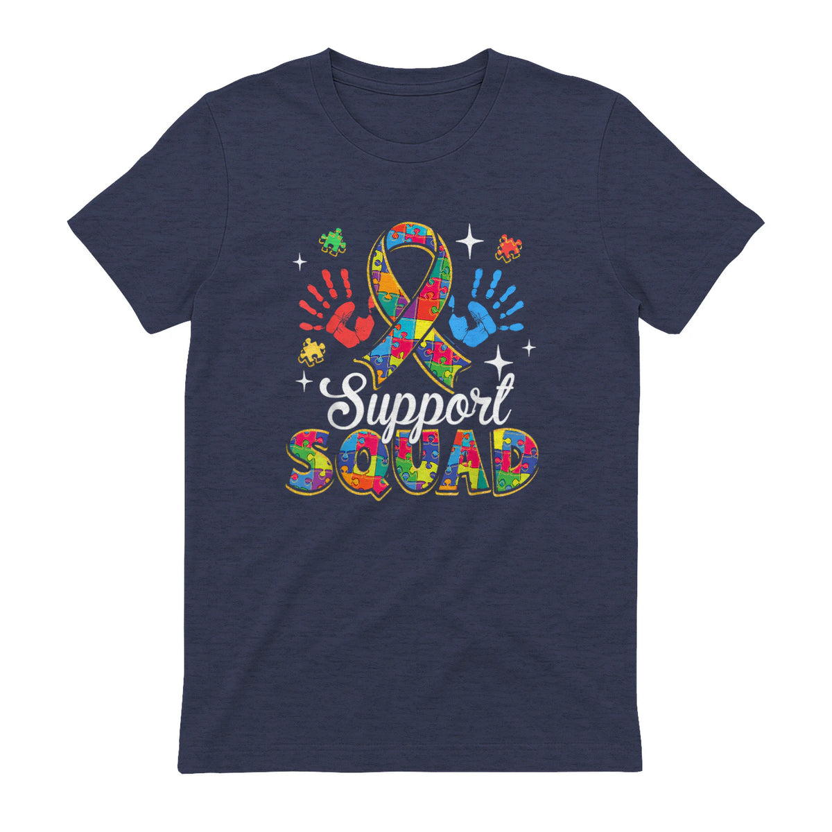 Autism Awareness Autism Support Squad Family in Heather Navy - back view