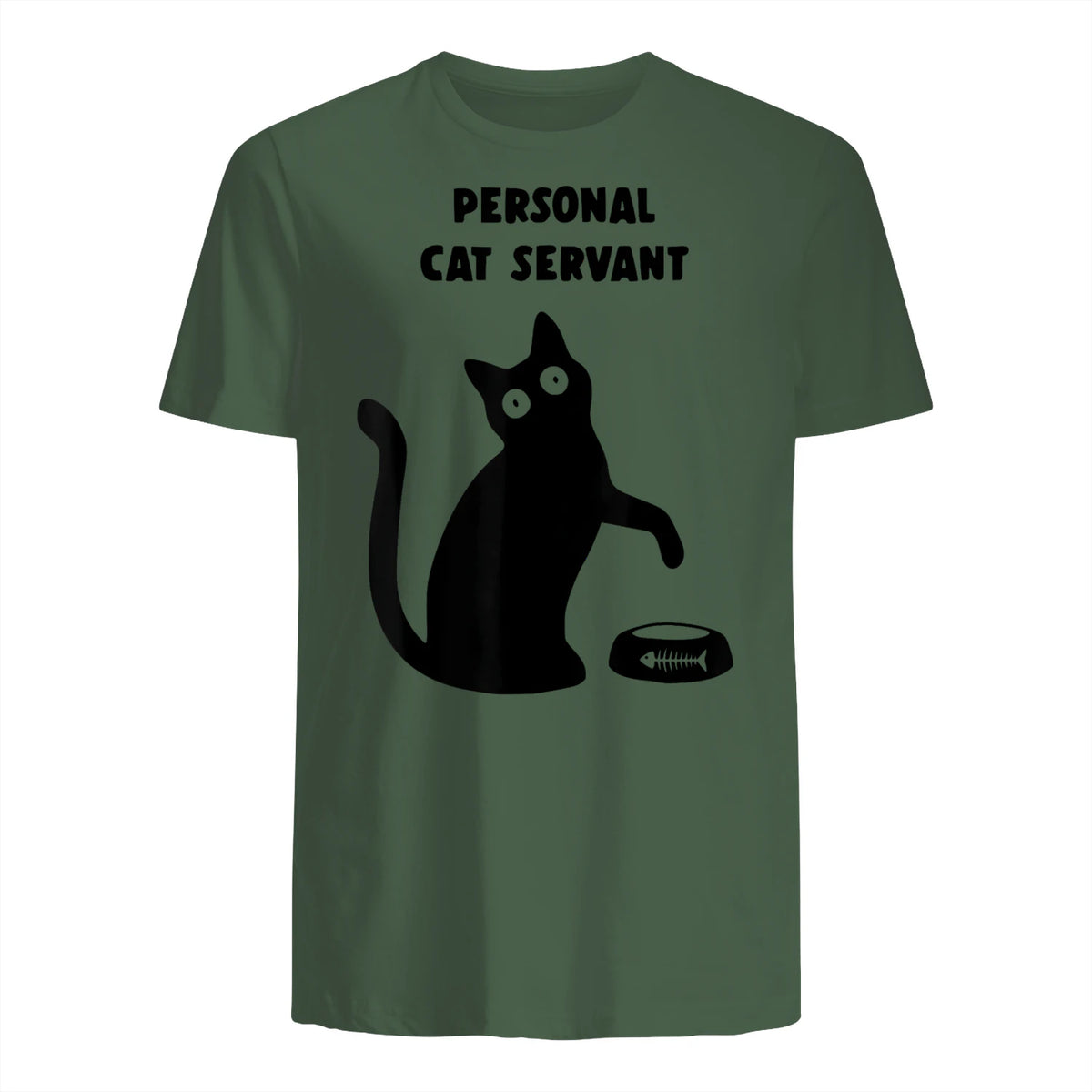 Personal Cat Servant Shirt Funny Black Cat Lover Gift in Military Green - back view
