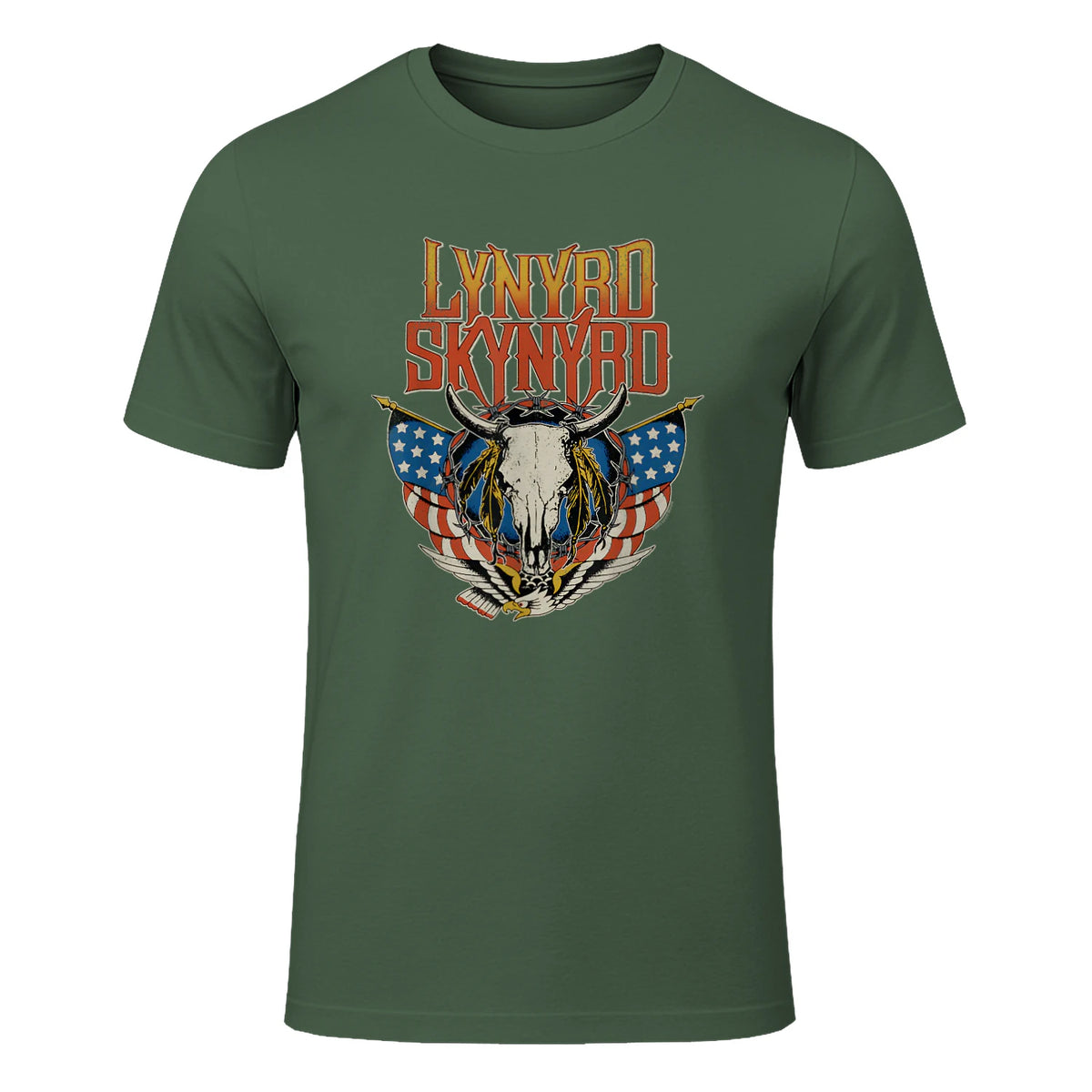 Lynyrd Skynyrd - Americana Steer Skull T-Shirt in Military Green - front view