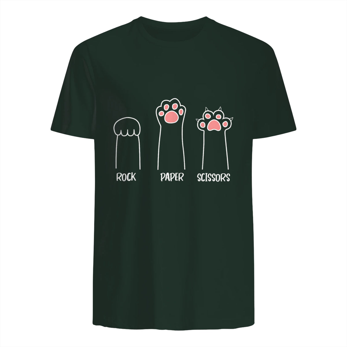 Introvert Cat Animal Rescue Pet Lover Apparel Rock Paper Scissors Hand Game Cute Paw Funny Cat T-Shirt in Forest Green - back view