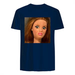 Funny Doll Face Meme Expression Hilarious Sarcastic in Navy - back view