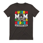 Autism Mom Raising Hero Messy Bun Autism Awareness in Dark Chocolate - back view