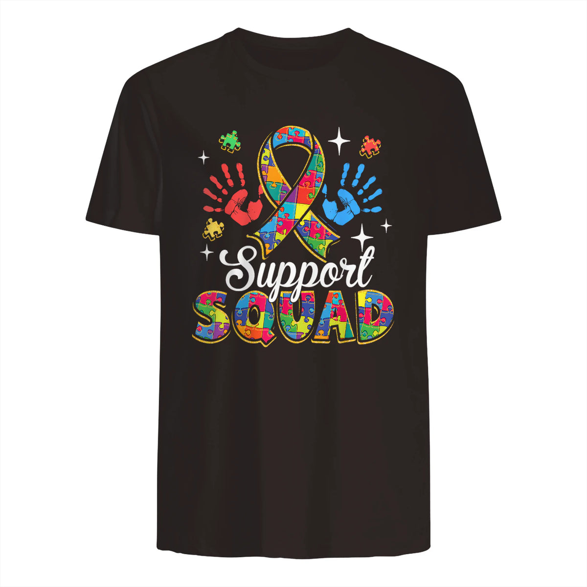 Autism Awareness Autism Support Squad Family in Dark Chocolate - back view