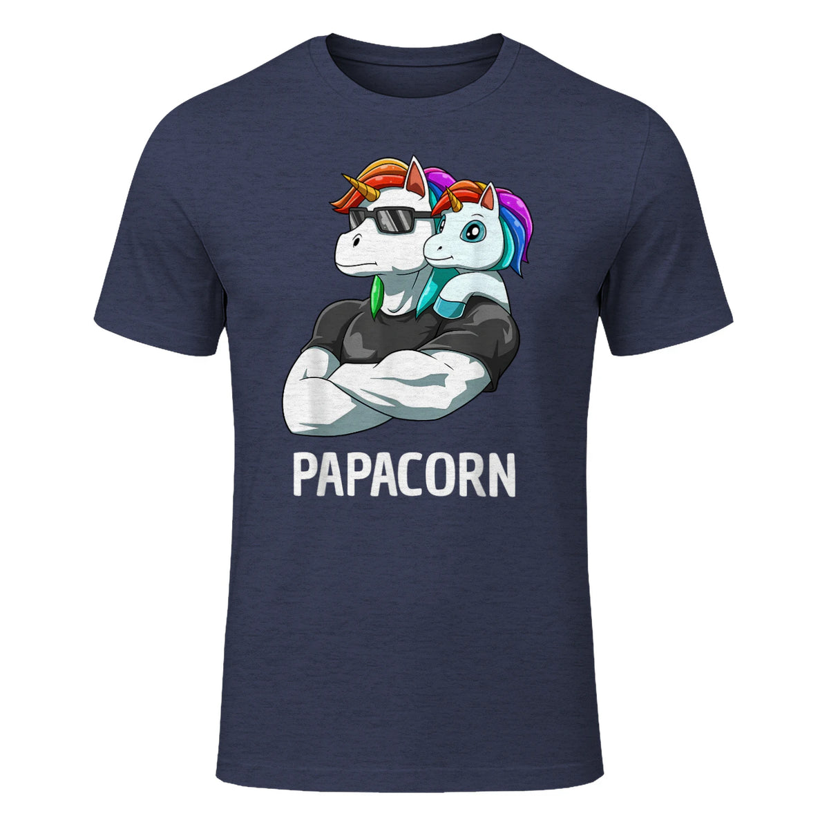 Papacorn Vater Tochter Einhörner in Heather Navy - front view