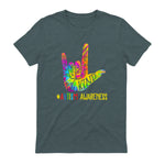Be Kind ASL Love Sign Language Hand Autism Awareness Tie Dye in Dark Heather - back view
