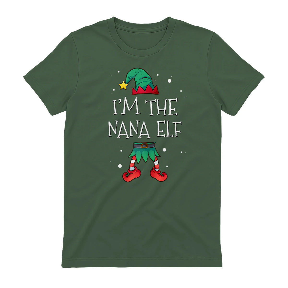 I'm The Nana Elf Shirt Matching Family Outfits Christmas in Military Green - back view