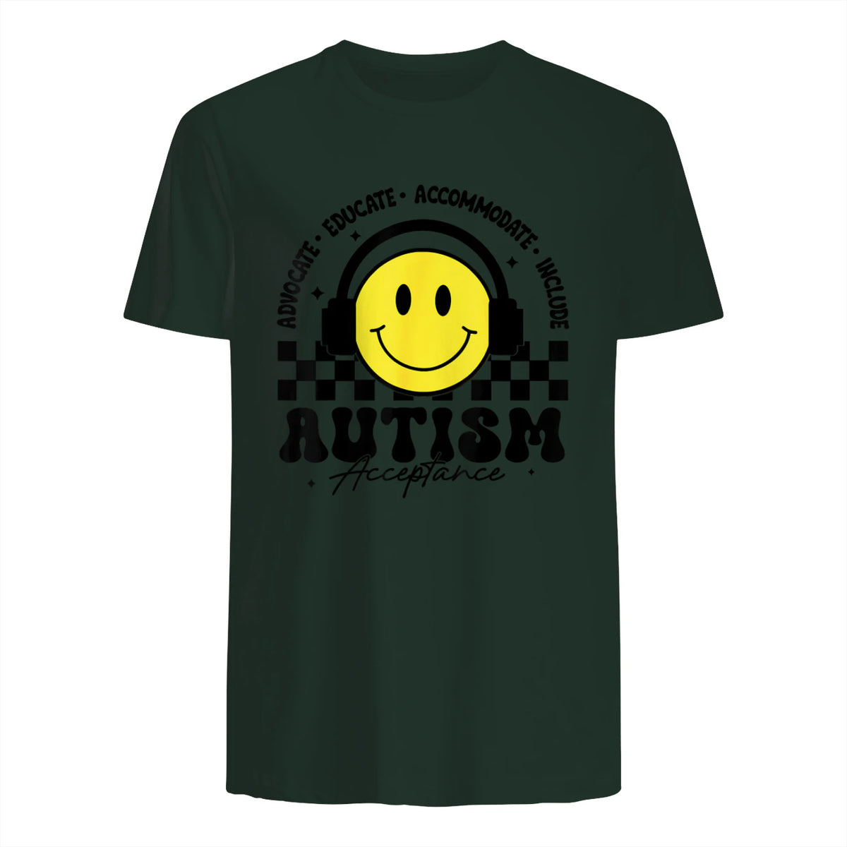 Autism Awareness Acceptance Special Education Teacher Kids T-Shirt in Forest Green - back view