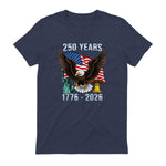American Flag Fourth of July Anniversary T-Shirt in Heather Navy - back view