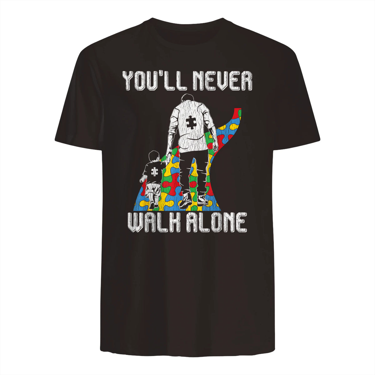 Vintage Father Son Family Autistic Kids Autism Awareness Dad in Dark Chocolate - back view