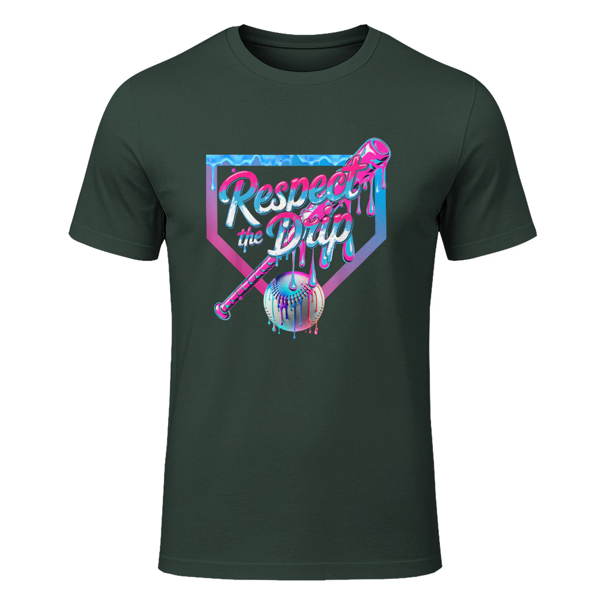 Baseball Drip for Boys Ice Cream Drip Youth Boys Baseball T-Shirt in Forest Green - front view