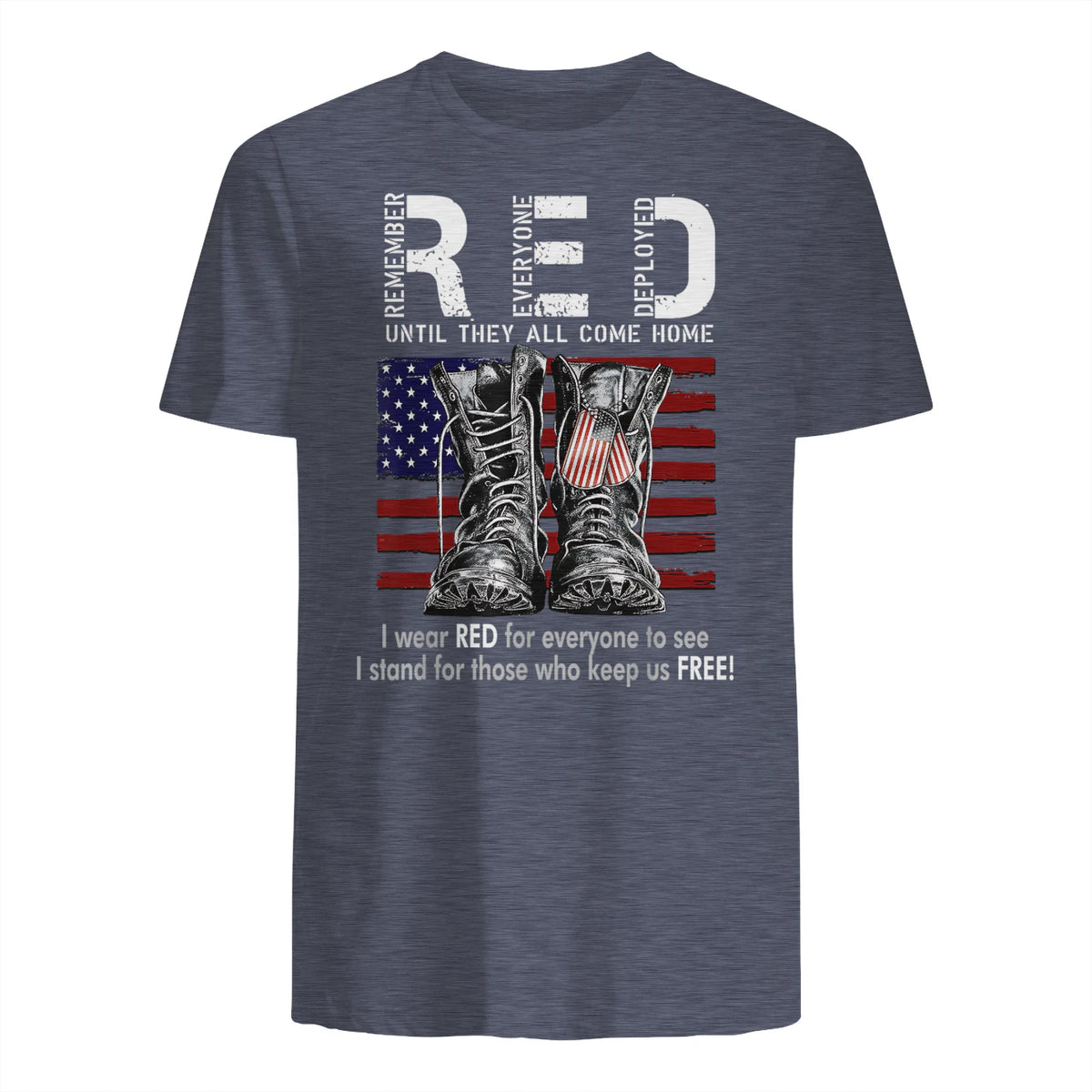 On Friday We Wear Red Military R.E.D Friday Military Remember Everyone Deployed Unisex-Adults US Flag T-Shirt Black Smal in Heather Navy - back view