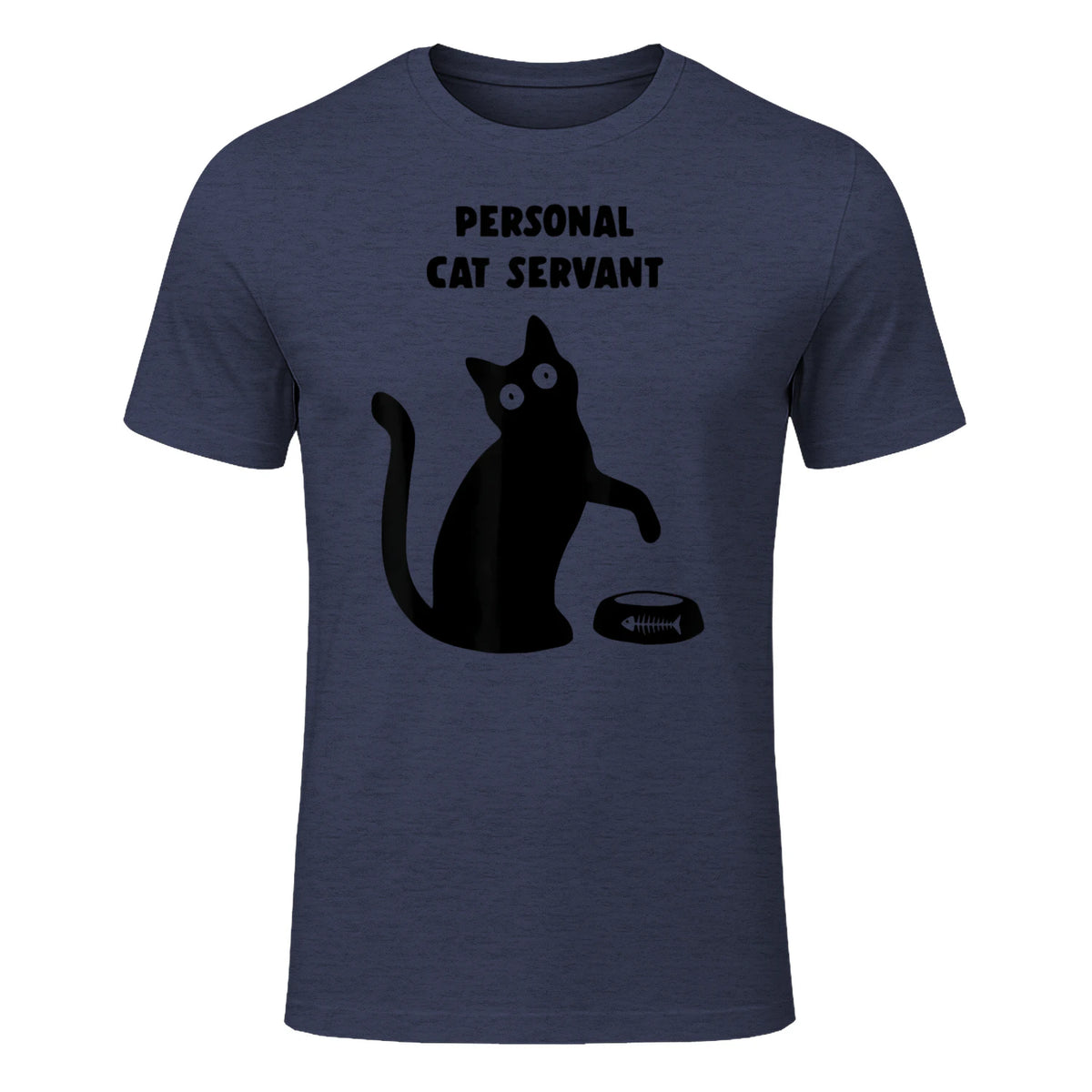 Personal Cat Servant Shirt Funny Black Cat Lover Gift in Heather Navy - front view