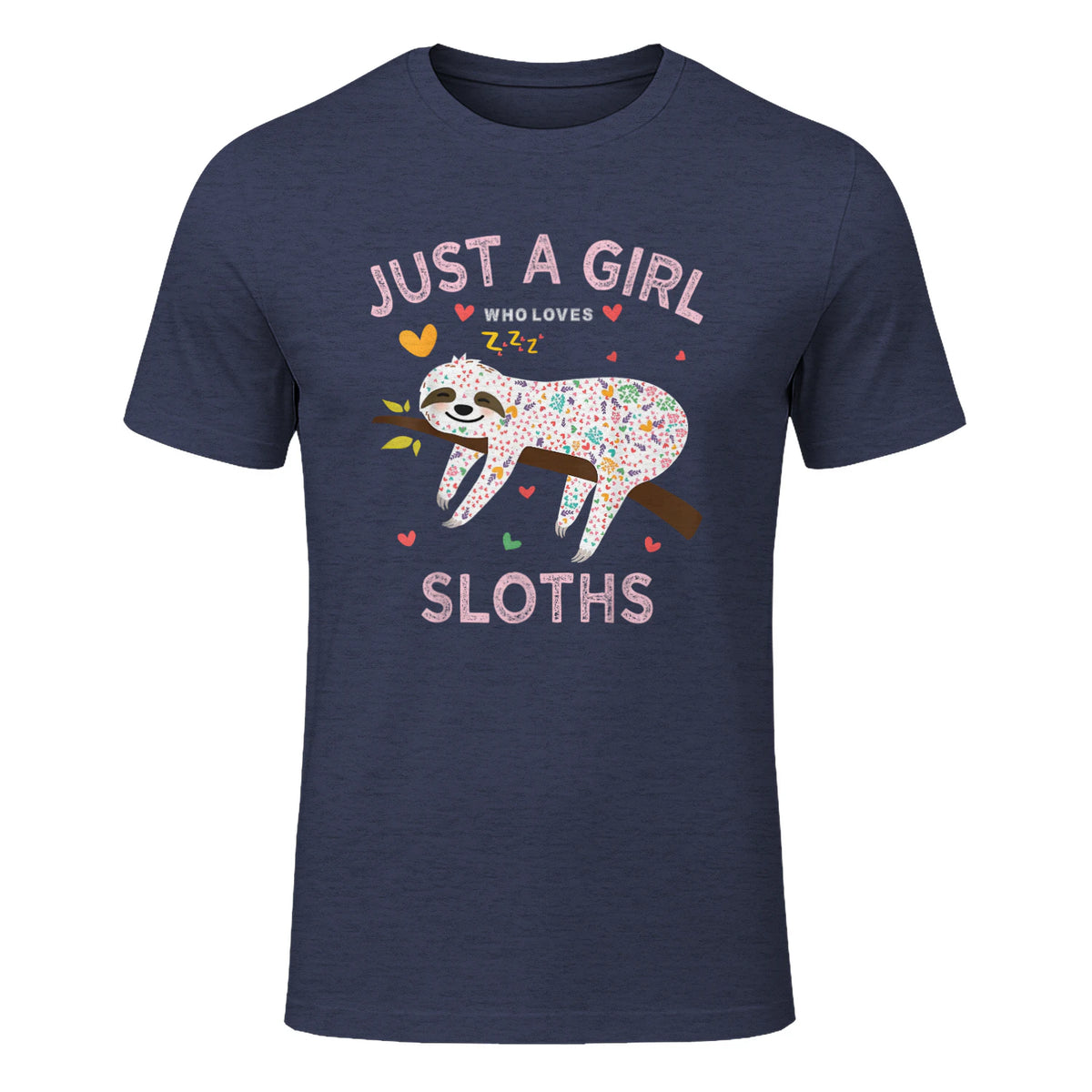 Funny Just a Girl Who Loves Sloths T-Shirt Sloths Lover Gift in Heather Navy - front view