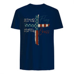 USA Flag Religious Quote Fourth of July Christian Faith T-Shirt in Navy - back view