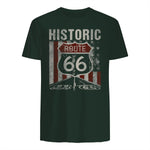 Historic USA Route Sixty-Six Highway Road Sign T-Shirt in Forest Green - back view