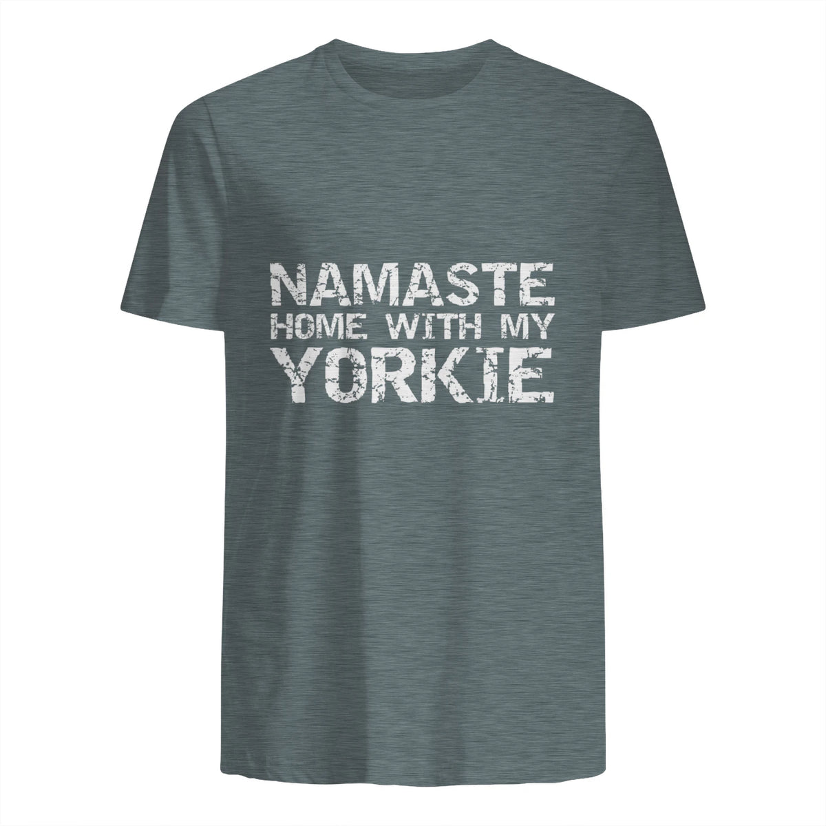 Funny Yoga Pun Introvert Saying Namaste Home with My Yorkie in Dark Heather - back view