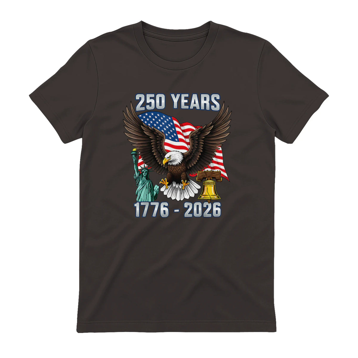 American Flag Fourth of July Anniversary T-Shirt in Dark Chocolate - back view