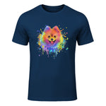 Colorful Splash Art Poméranie Portrait Pom Puppy Owner in Navy - front view