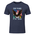 American Flag Fourth of July Anniversary T-Shirt in Heather Navy - front view