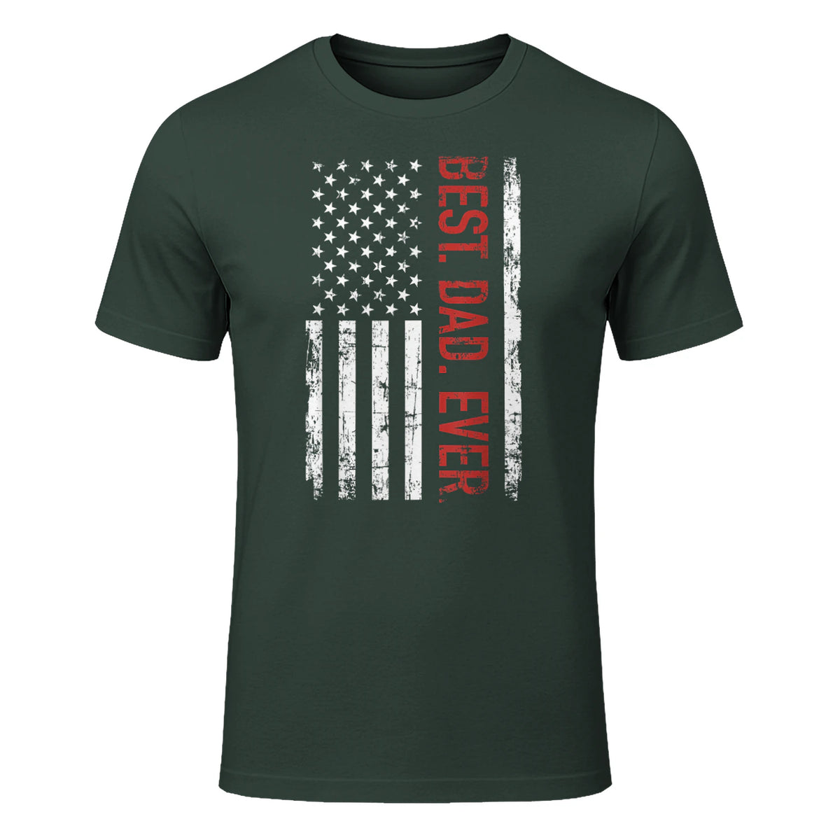Best dad ever US american flag gift for father's day Short Sleeve in Forest Green - front view
