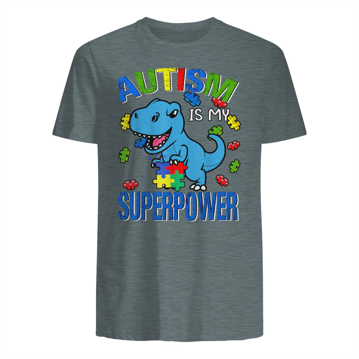 Kids Autism Awareness is My Superpower Boys in Dark Heather - back view