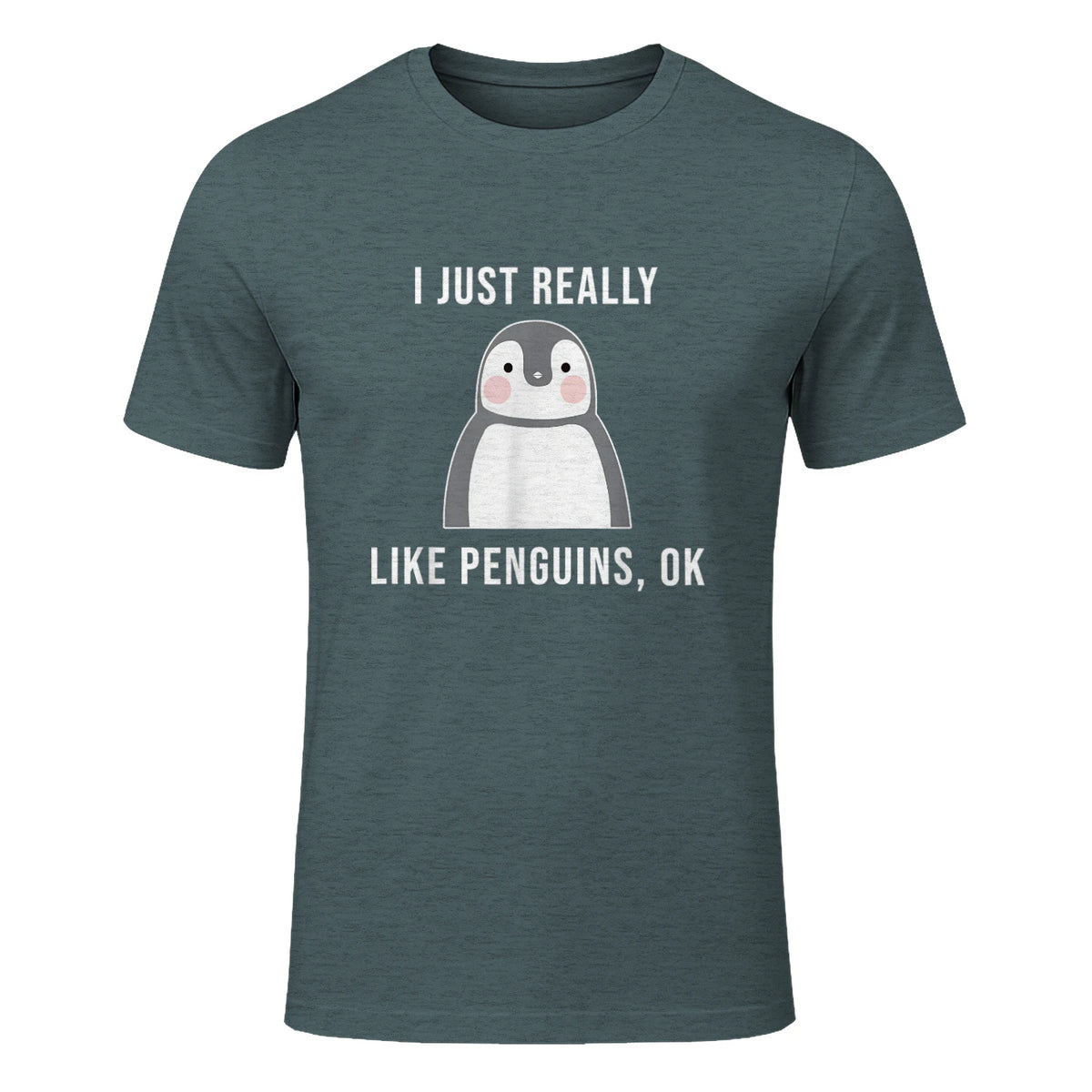 Funny Penguin T-Shirt Cute Just Really Like Penguins Shirt in Dark Heather - front view