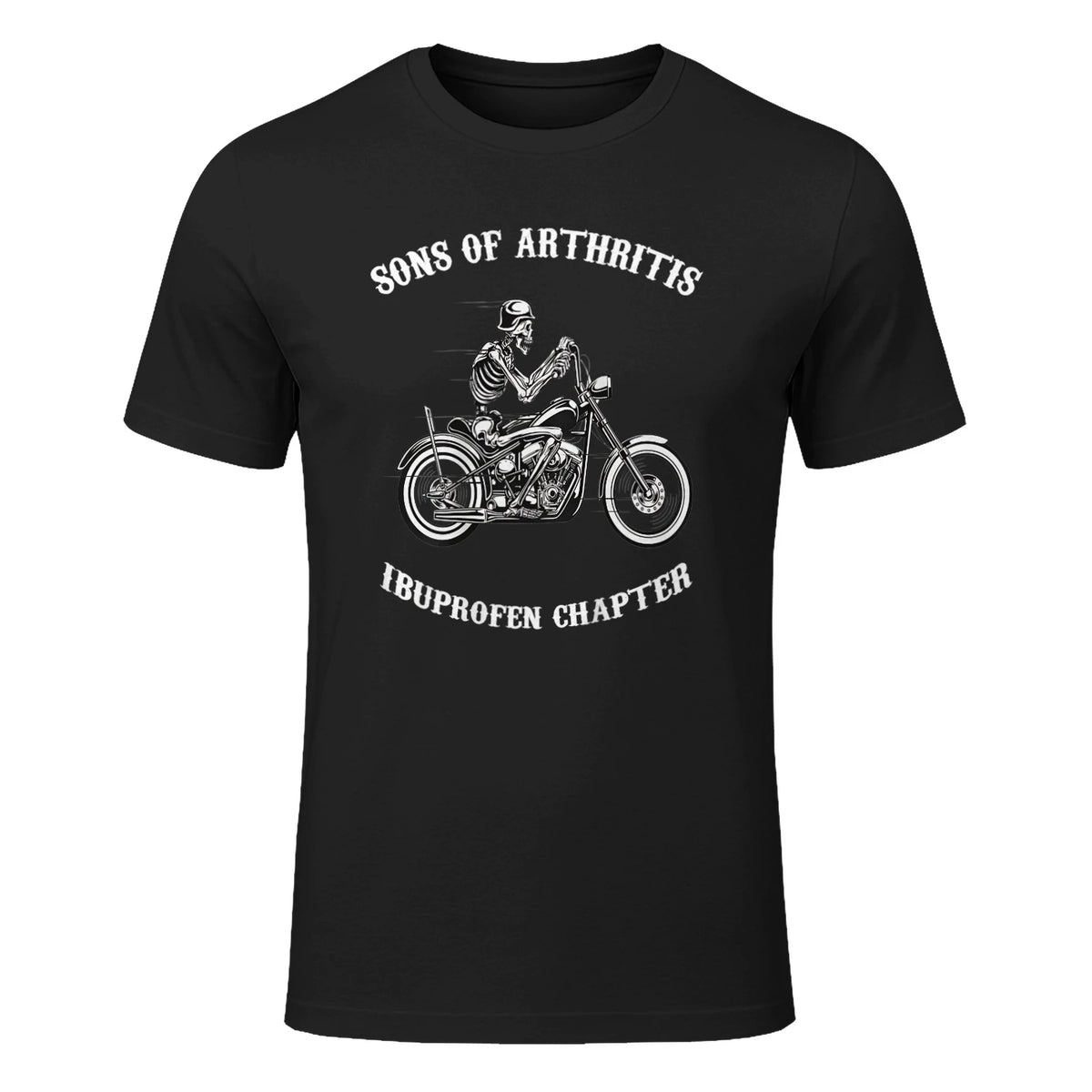 Sprüchewerkstatt Sons mit Arthritis Ibuprofen Chapter Motorradfahrer für Herren, Schwarz, in Black - front view