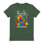 I Wear Blue for My Son Autism Awareness for Women Autism Mom in Military Green - back view