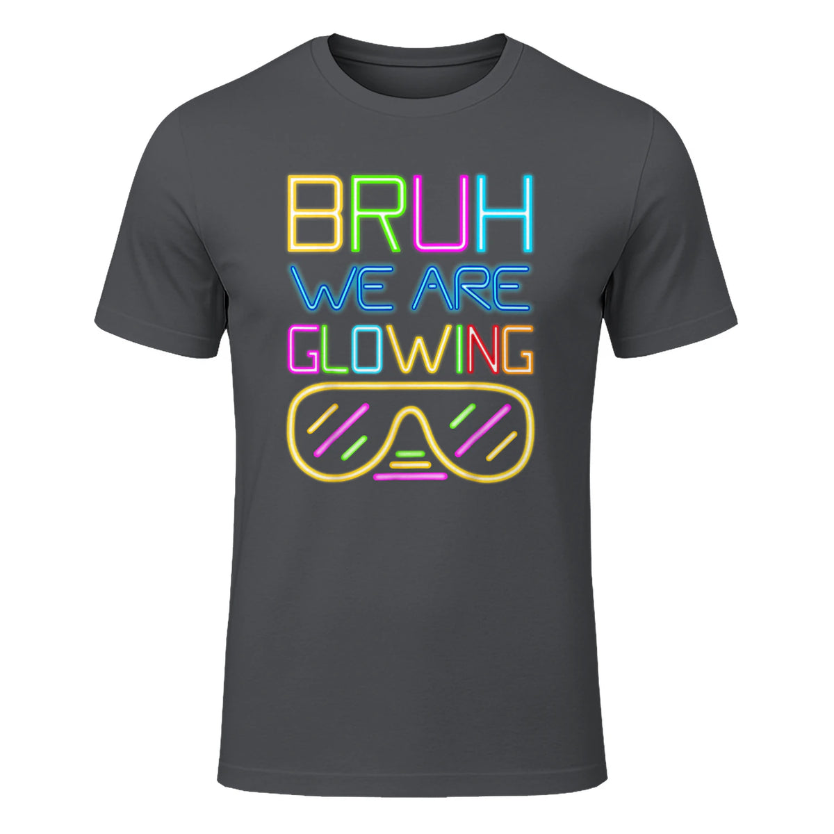 Bruh We are Glowing in My Glowing Era Hello Summer Vacation T-Shirt in Charcoal - front view