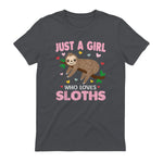 Just a Girl Who Loves Sloths Shirt Gift For Sloths Lover in Charcoal - back view
