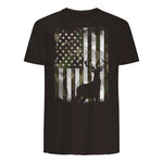 Camo US Flag Deer Elk Buck Camoflage Hunting Hunter Dad Gift Short Sleeve in Dark Chocolate - back view