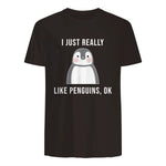 Funny Penguin T-Shirt Cute Just Really Like Penguins Shirt in Dark Chocolate - back view