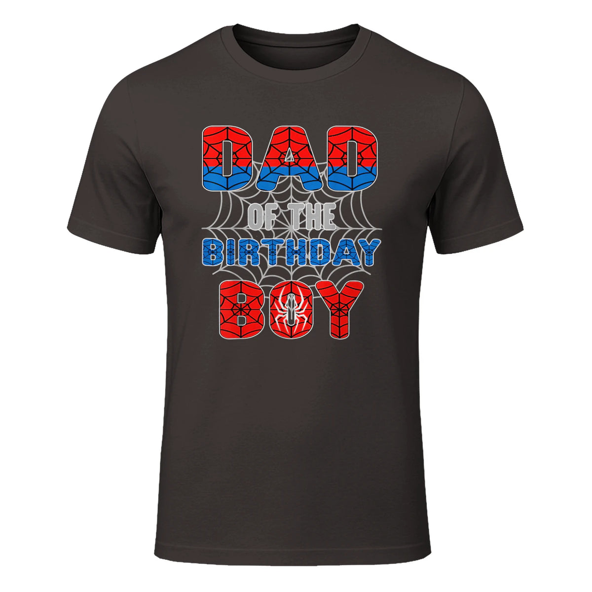 Birthday Boy Dad Spider Web T-Shirt in Dark Chocolate - front view