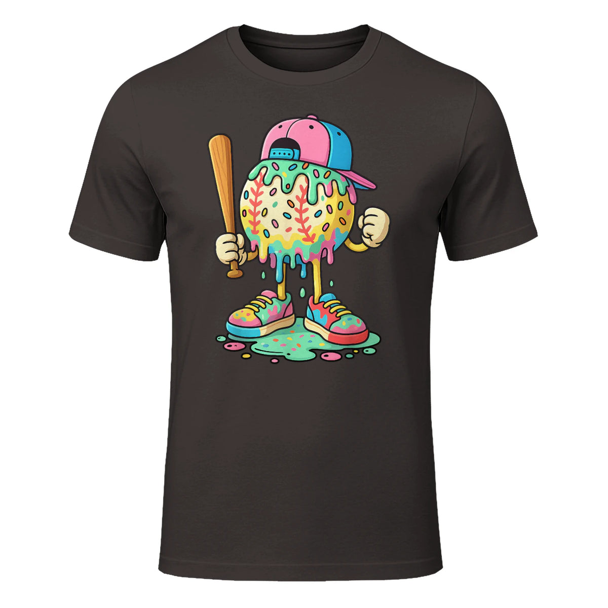 Baseball Drip for Boys Ice Cream Drip Baseball Sport T-Shirt in Dark Chocolate - front view