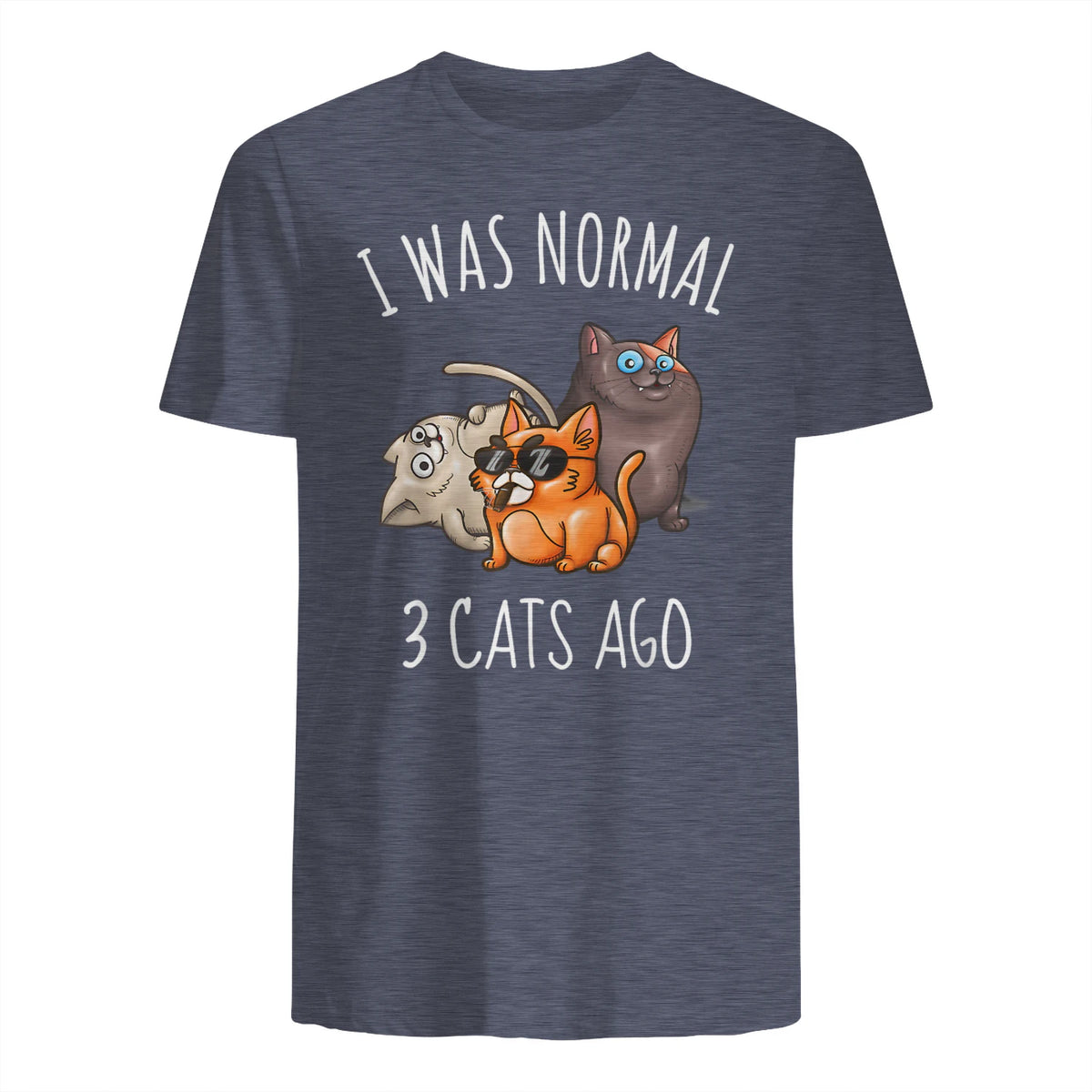 I Was Normal Three Cats Ago T-Shirt in Heather Navy - back view