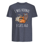I Was Normal Three Cats Ago T-Shirt in Heather Navy - back view