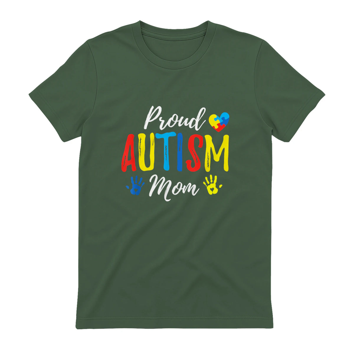 Proud Mom Autism Awareness Family Matching Shirt in Military Green - back view