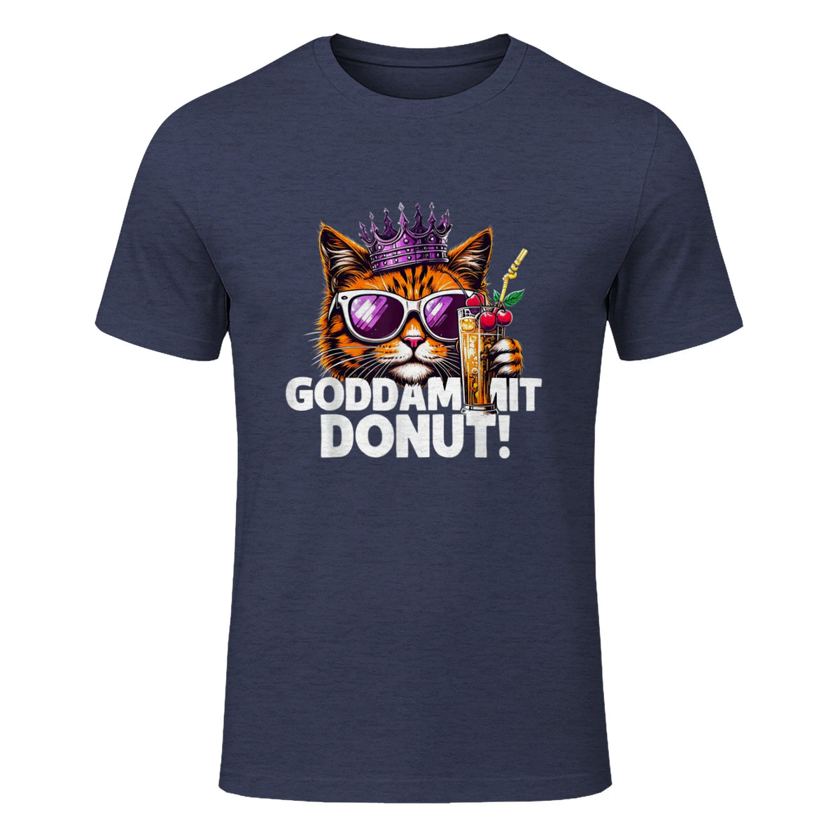 Donut Princess Cat Meme Tee – Kawaii Funny Cartoon Style T-Shirt in Heather Navy - front view