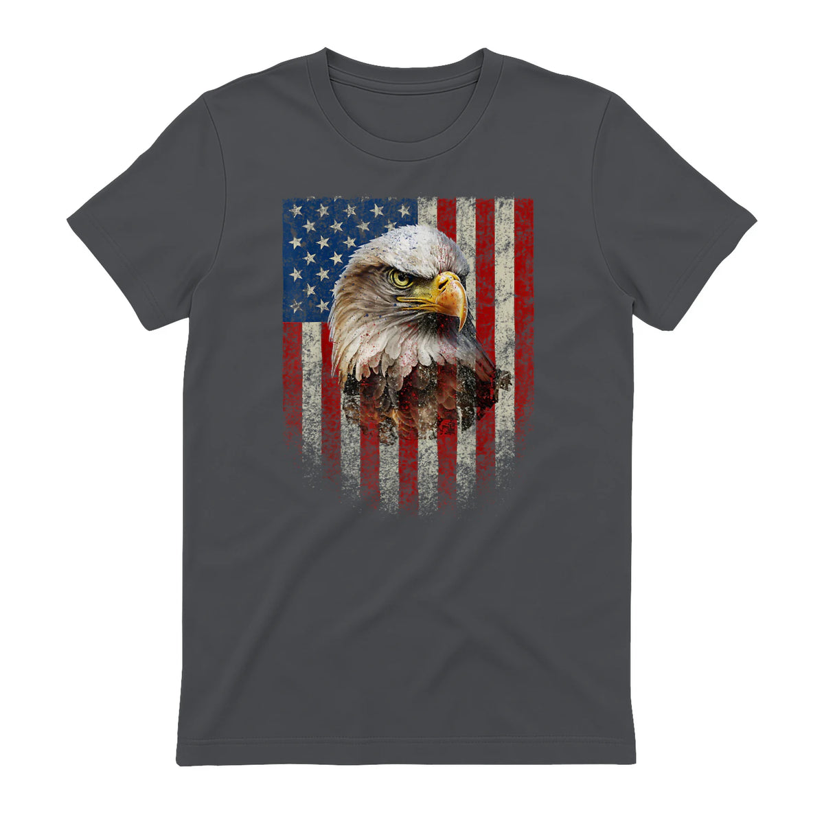 American Flag Bald Eagle Patriotic Red White Blue T-Shirt in Charcoal - back view