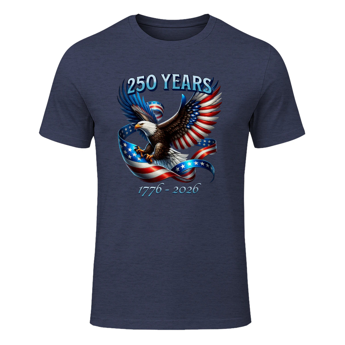 Patriotic Eagle and Flag Anniversary T-Shirt in Heather Navy - front view