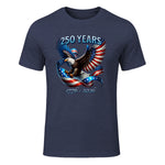 Patriotic Eagle and Flag Anniversary T-Shirt in Heather Navy - front view