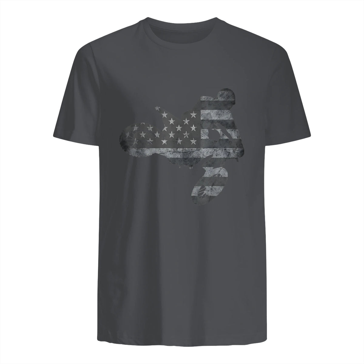 Dirt Bike American Flag T-Shirt Motocross Enduro Shirt T-Shirt in Charcoal - back view